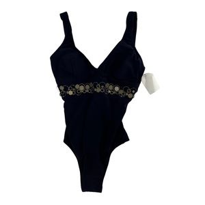 Deep Purple Metal Embellished One Piece Bathing Suit
